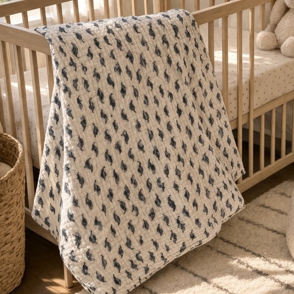 Pottery Barn Kids Other - Pottery Barn Kids Jack Nautical Organic Muslin Swaddle Blanket Navy Seahorse
